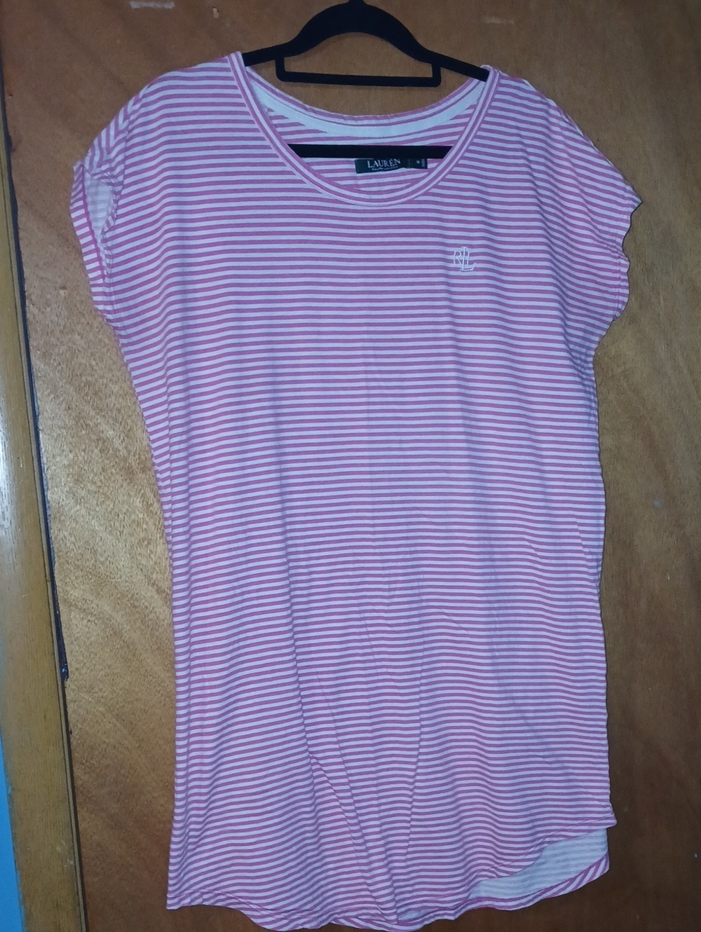 Pink & White Striped Tee Dress - Lauren by Ralph Lauren Sz: Med